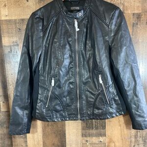 Kenneth Cole Reaction Women Size XL Black Faux Leather Zip-Up Moto Jacket Lined